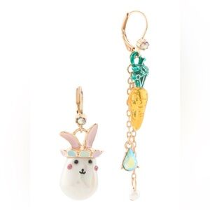 NWT Betsey Johnson Bunny Faux Pearl Carrot Mismatch Earrings - Easter Spring